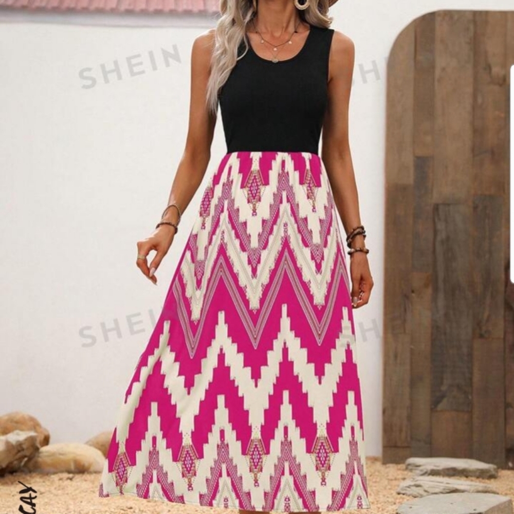 Sleeveless A-Line Dress With Cinched Waist